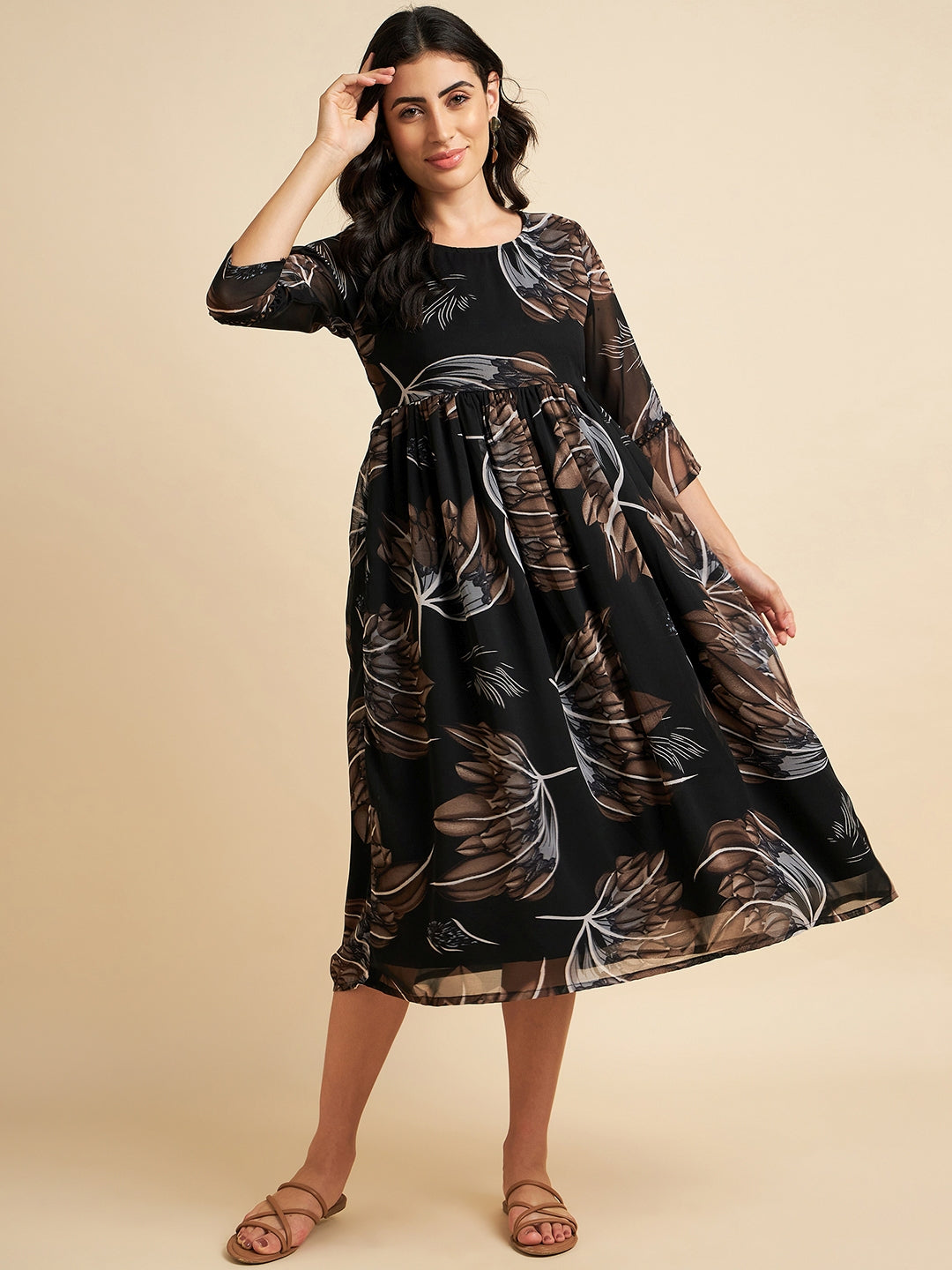 Women's Floral Printed Georgette Dress - Azira