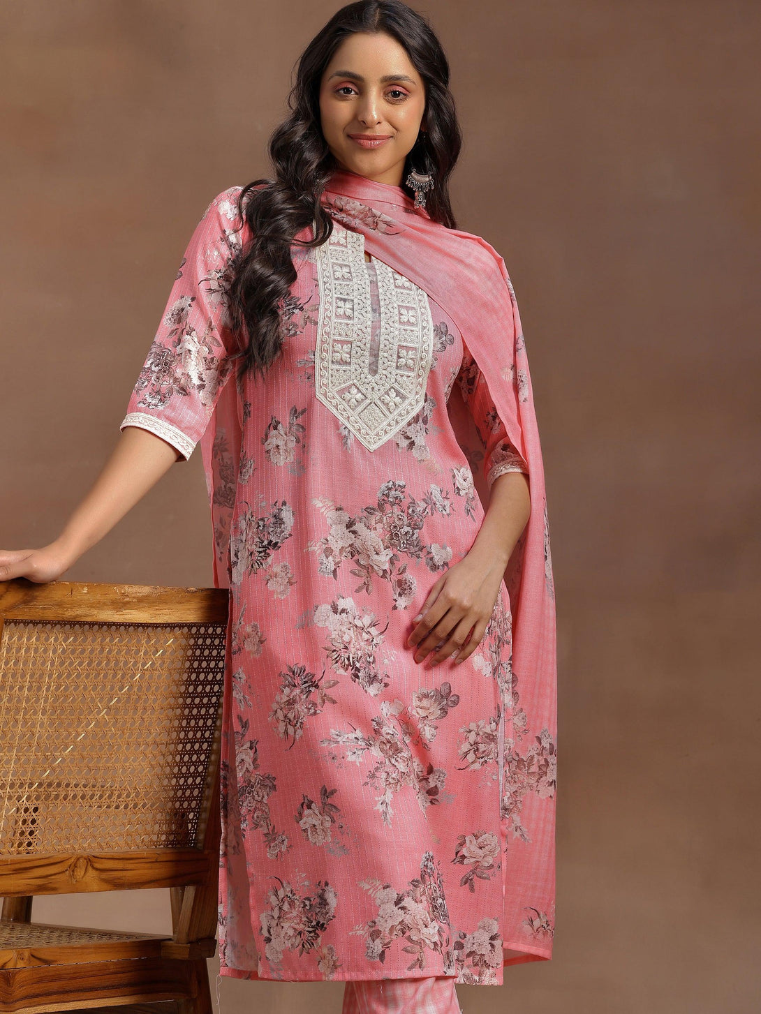 Pink Printed Cotton Straight Suit With Dupatta - Jashvi