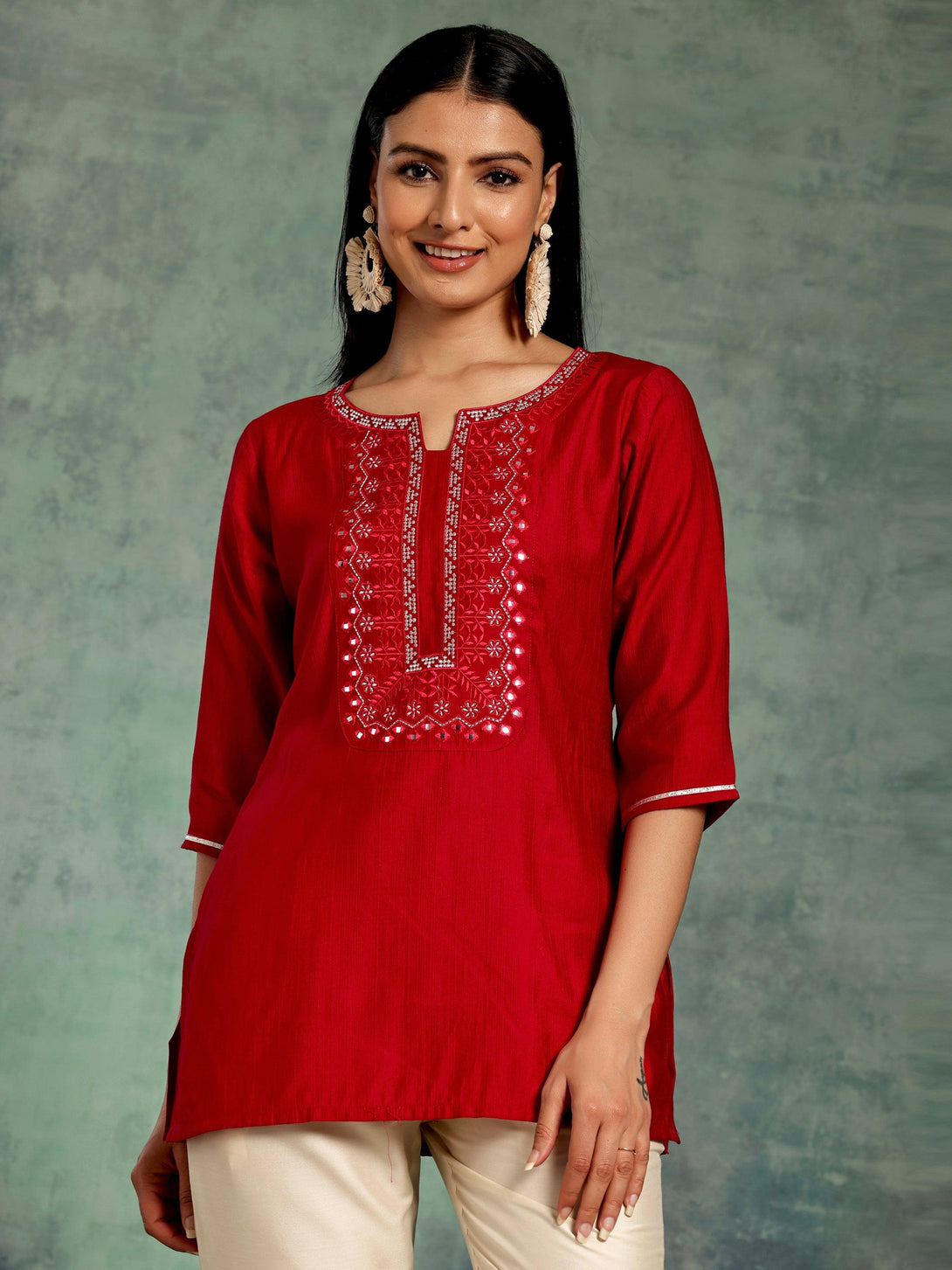 Hot Pink Yoke Design Silk Blend Straight Kurti - Jashvi