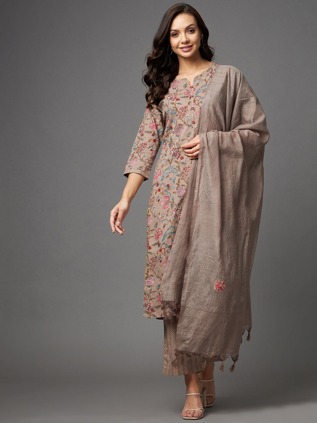 Women's Embroidered Kurta Sets With Palazzo & Dupatta Set - Azira