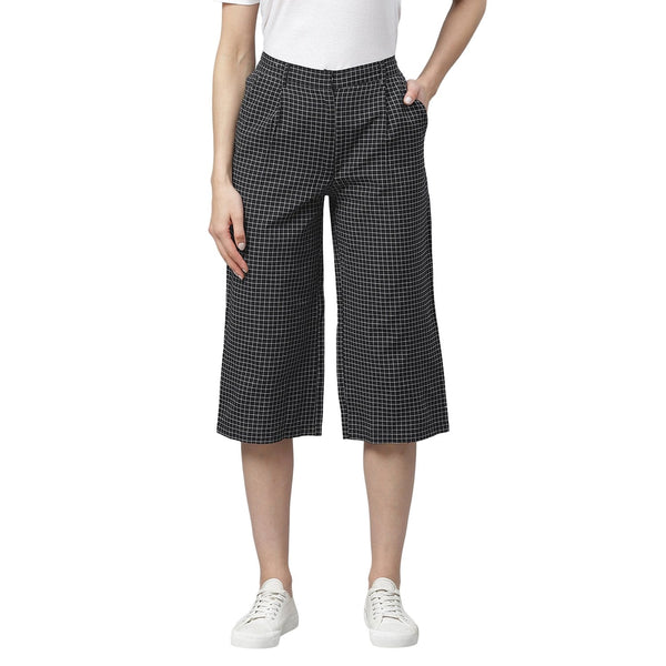 Women Black Cotton Culotte Trouser by Myshka (1 Pc Set)