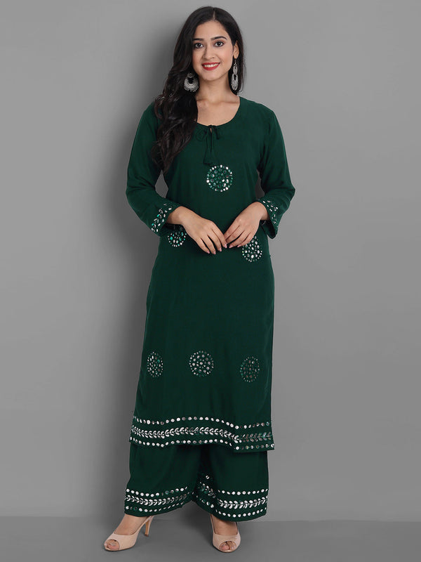 Women's Embroidred Kurta Pant Set (Green) - Noz2Toz