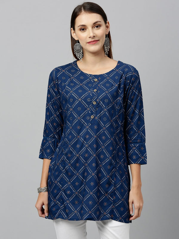 Women's Navy Blue Rayon Short Kurti by Kipek (1pc)