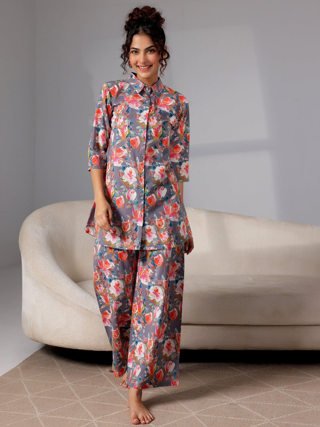 Grey Printed Cotton Night Suits - Jashvi