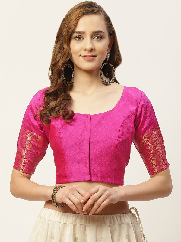 Women Pink Brocade Saree Blouse by Shringaar (1pc)