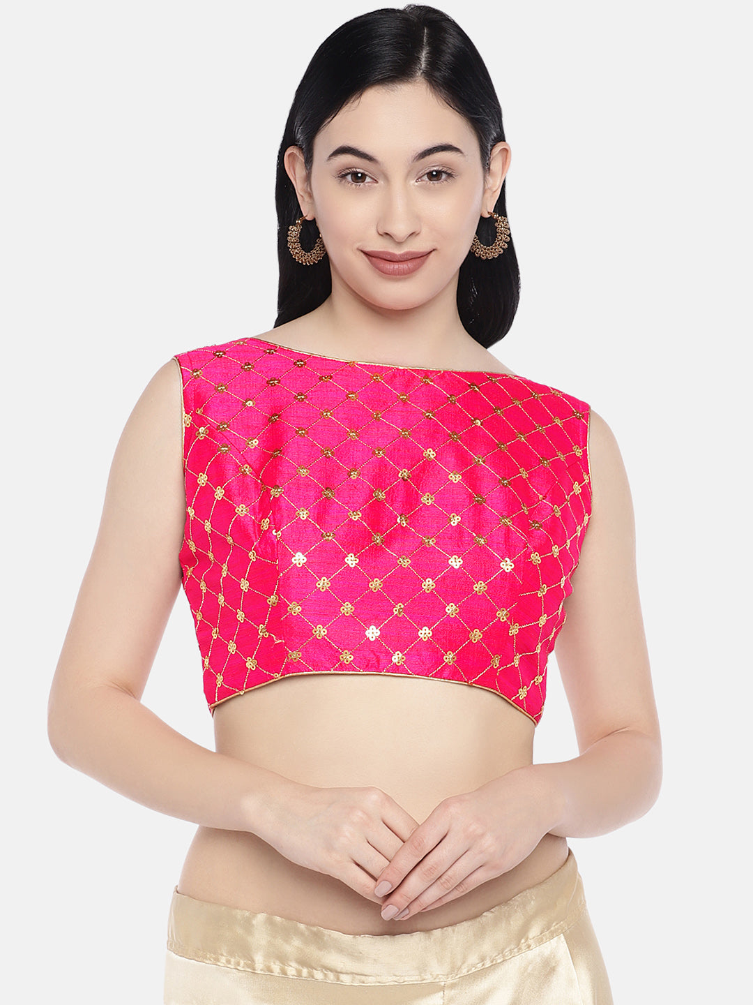 Women's Readymade Pink Embroidered Sleeveless Saree Blouse. - Shringaar