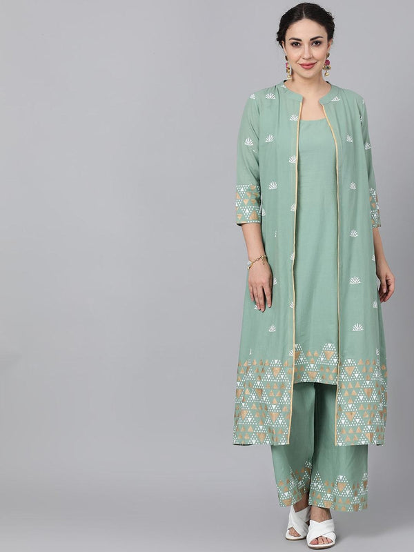 Women's  Green Solid Kurta with Trousers - AKS