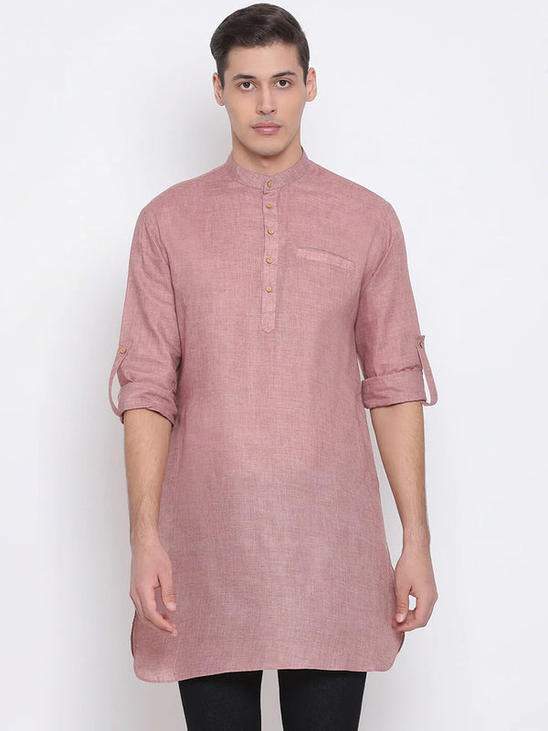 Jashvi Men  Purple Solid Straight Kurta