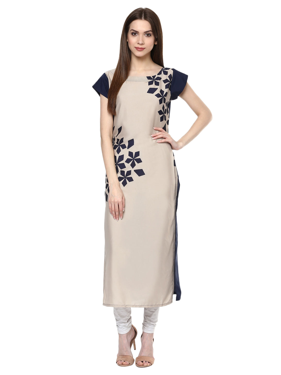 Women's  Light Grey Colour Digital Print Crepe Kurta - Ziyaa