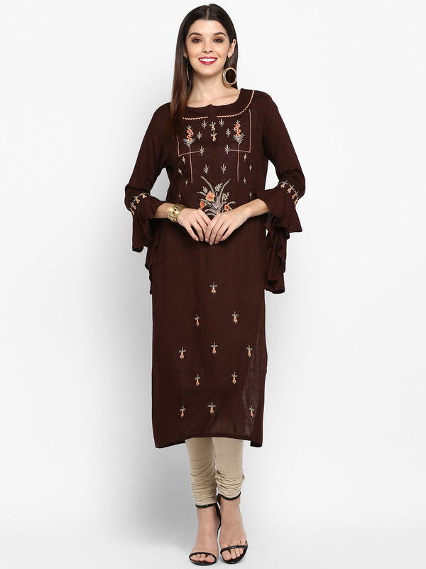 Women's Brown Rayon Kurta By Vbuyz (1Pc)