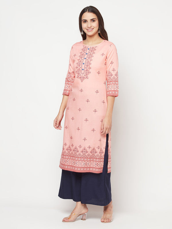 Women's Rayon Digital Screen print straight kurta,Peach-Aniyah