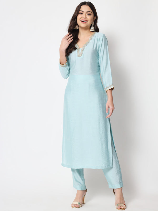 Women's Blue Smiles Straight Kurti With Pants - Anokherang