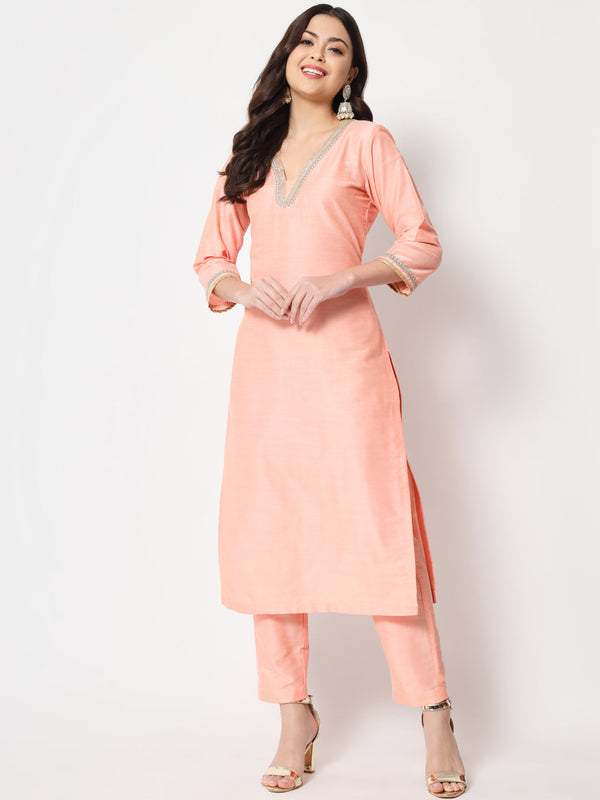 Women's Peach Smiles Straight Kurti With Pants - Anokherang