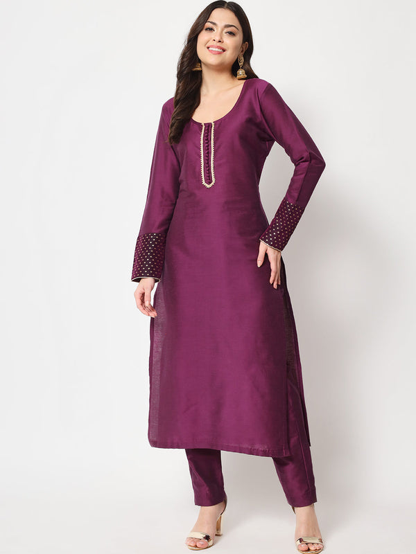 Women's Purple Smiles Straight Kurti With Pants - Anokherang