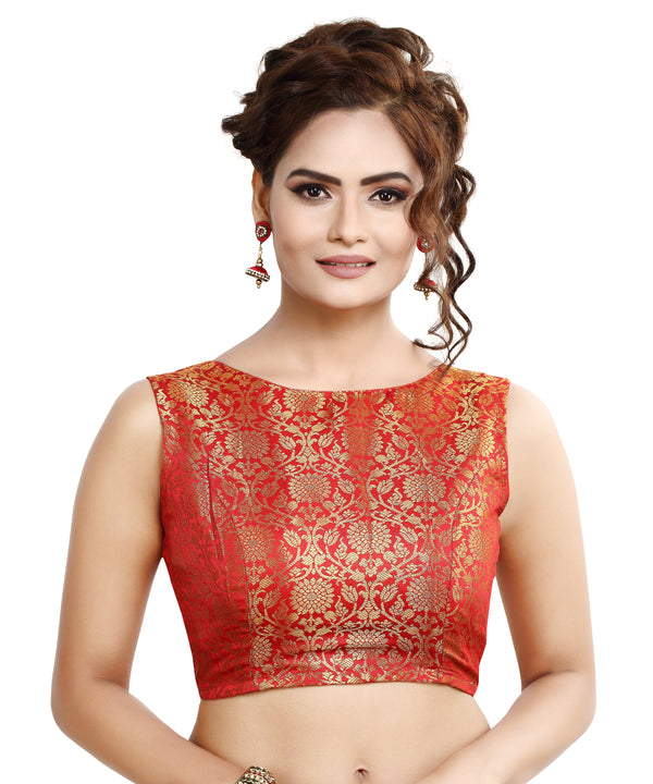 Women'S Traditional Rich Banaras Brocade Sleeveless Readymade Saree Blouse - Madhu Fashion