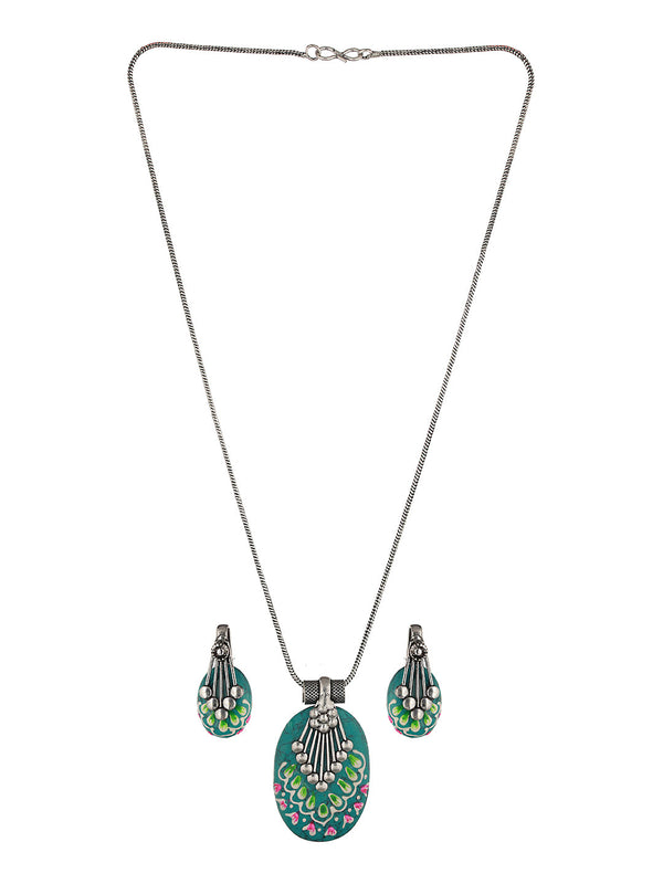 Women's Oxidised Studded Statement Earrings Locket Jewellery Set - Saraf Rs Jewellery