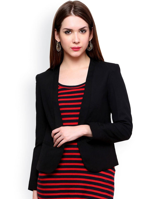 Women's Black Solid Blazer - Pannkh