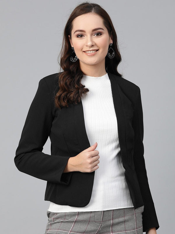 Women's Black Solid Blazer - Pannkh