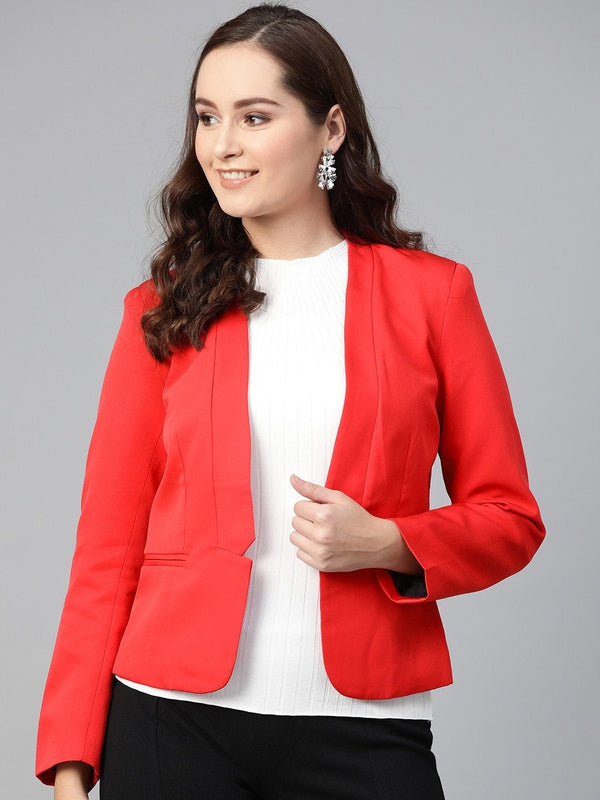 Women's Red Solid Blazer - Pannkh