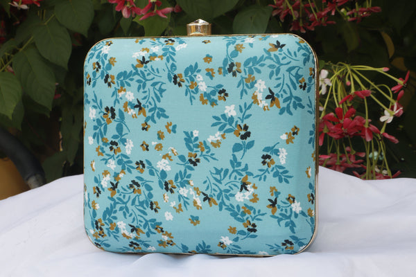 Women's Blue Color Ethnique Printed Clutch Bag - VASTANS