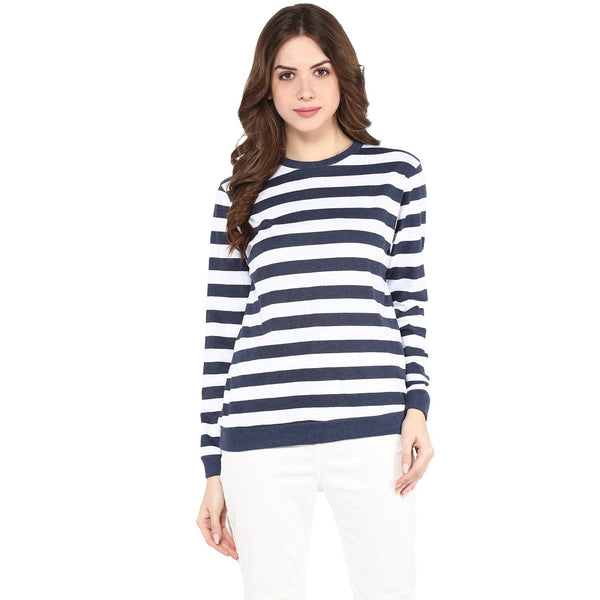 Women's Stripe Round Neck Sweater - Pannkh