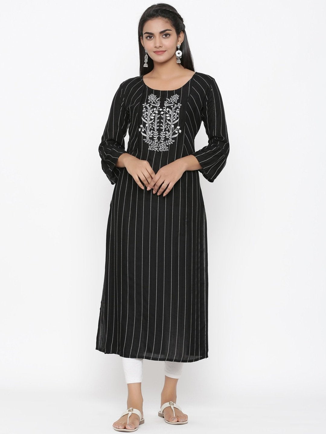 Women's Black Straight Kurta - Yufta