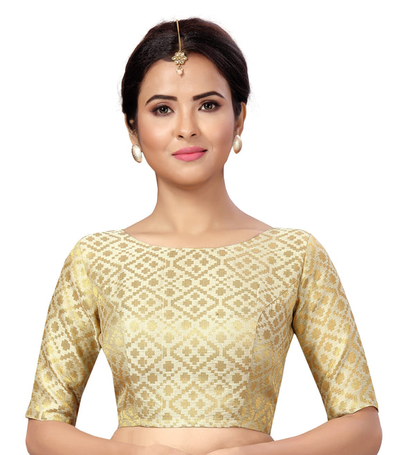 Women Cream Brocade Saree Blouse by Shringaar (1pc)