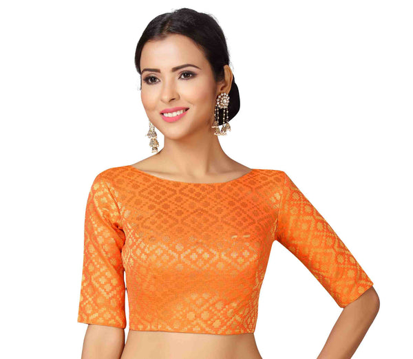 Women Orange Brocade Saree Blouse by Shringaar (1pc)