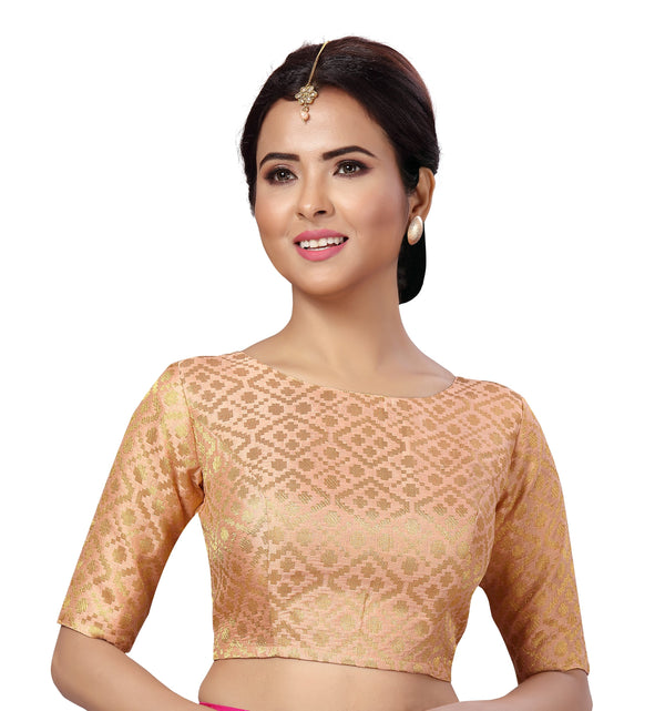 Women Peach Brocade Saree Blouse by Shringaar (1pc)