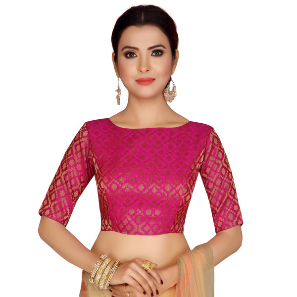 Women Pink Brocade Saree Blouse by Shringaar (1pc)