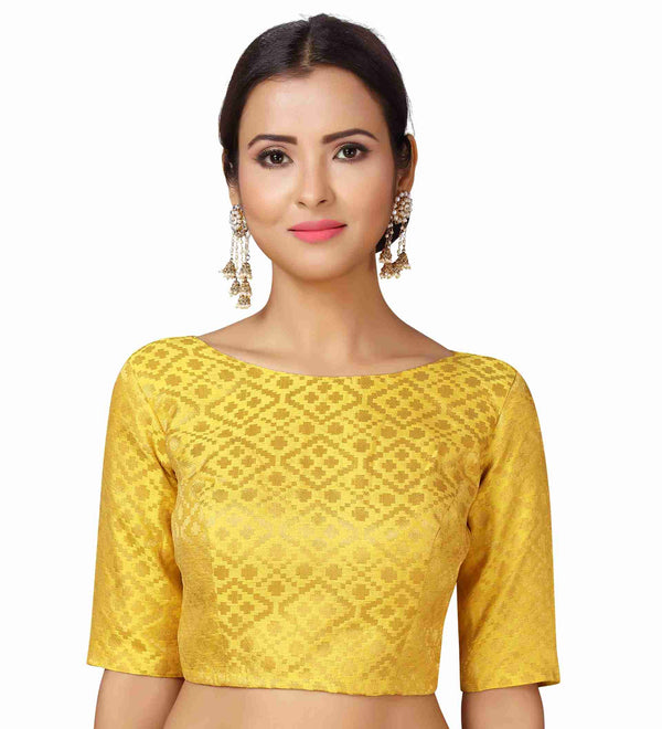 Women's Yellow Brocade Blouse by Shringaar- (1pc set)