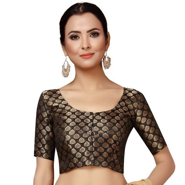 Women Black Brocade Saree Blouse by Shringaar (1pc)