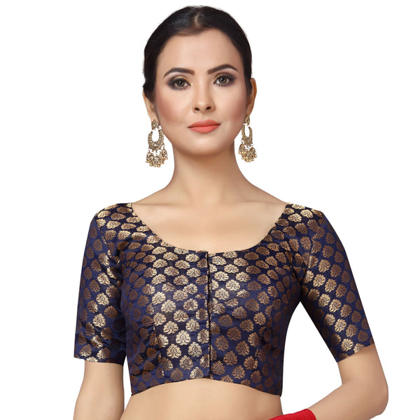 Women's Navy Blue Brocade Blouse by Shringaar- (1pc set)