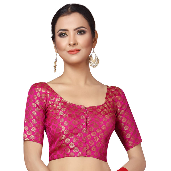 Women Pink Brocade Saree Blouse by Shringaar (1pc)