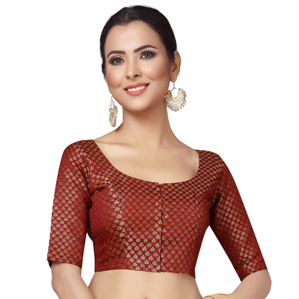 Women Maroon Brocade Saree Blouse by Shringaar (1pc)