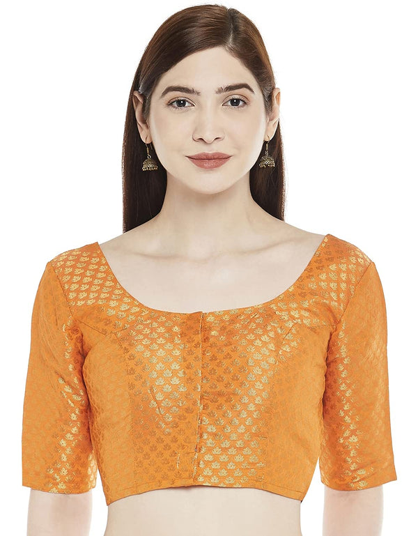 Women Orange Brocade Saree Blouse by Shringaar (1pc)