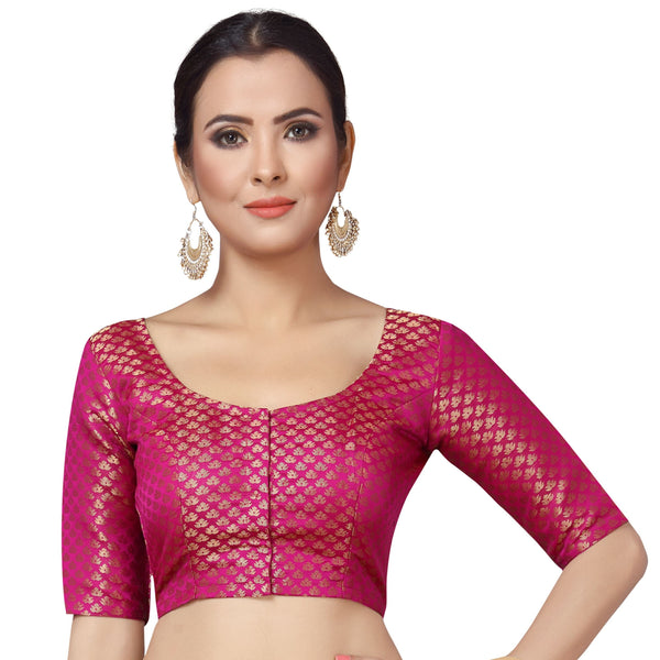 Women Pink Brocade Saree Blouse by Shringaar (1pc)