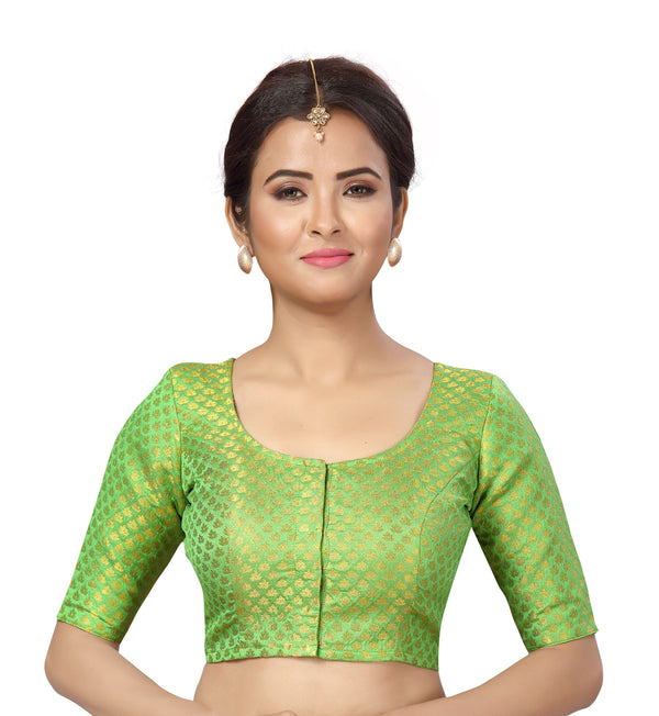 Women Parrot Green Brocade Saree Blouse by Shringaar (1pc)