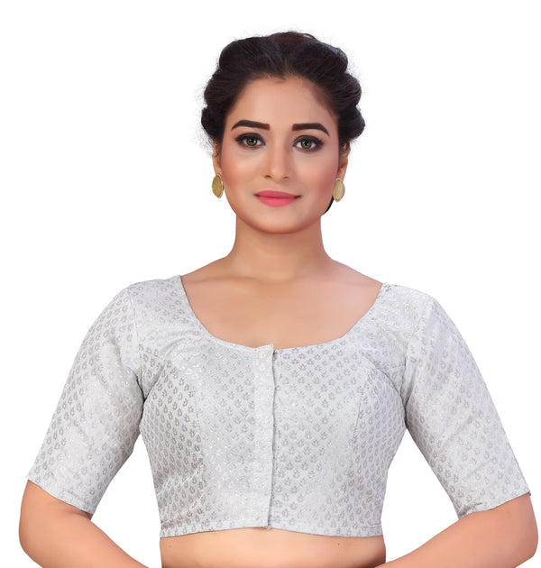 Women's Grey Silver Brocade Blouse by Shringaar- (1pc set)