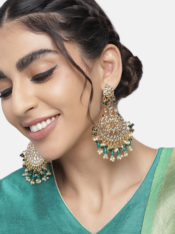 Women's 18K Gold Plated Traditional Handcrafted Pearl Kundan Beaded Earrings (E3013G) - I Jewels