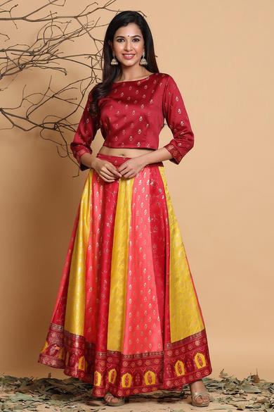 Multi Dull Satin Printed Lehenga Choli - Juniper