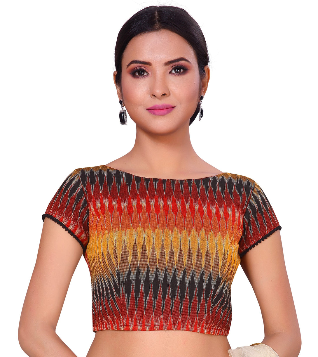 Women'S Multicolour Ikat Cotton Readymade Saree Blouse - Shringaar