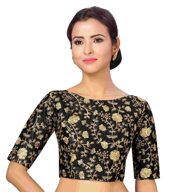 Women Black Silk Saree Blouse by Shringaar (1pc)