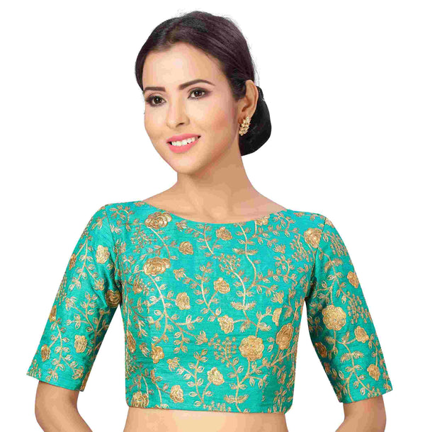 Women Light Blue Saree Blouse by Shringaar (1pc)