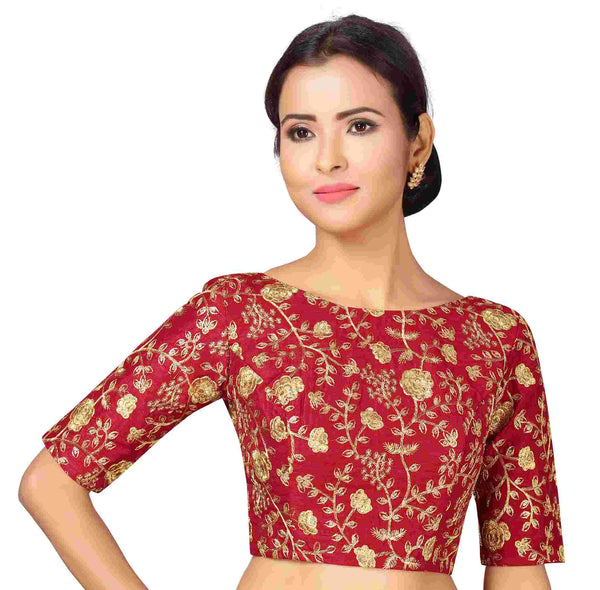 Women's Maroon Embroidered Blouse by Shringaar- (1pc set)