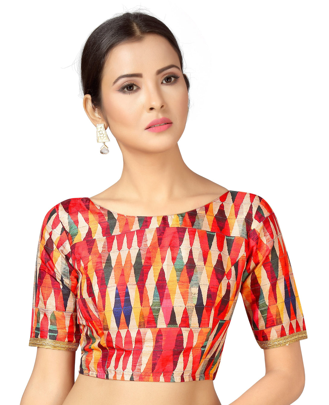 Women'S Multicolour Abstract Printed Short Sleeve Readymade Saree Blouse - Shringaar