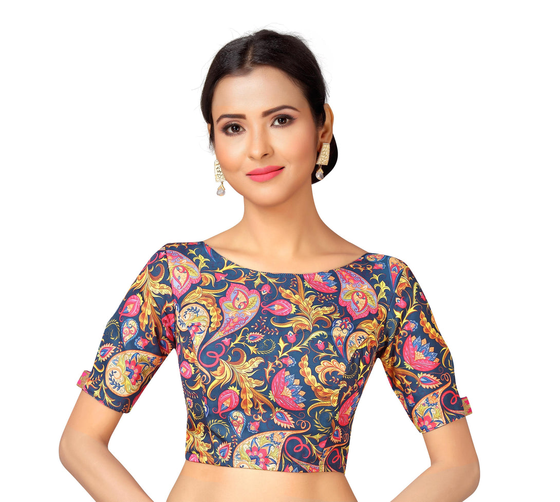 Women's Multi Coloured Kalamkari Paisley Printed Saree Blouse. - Shringaar