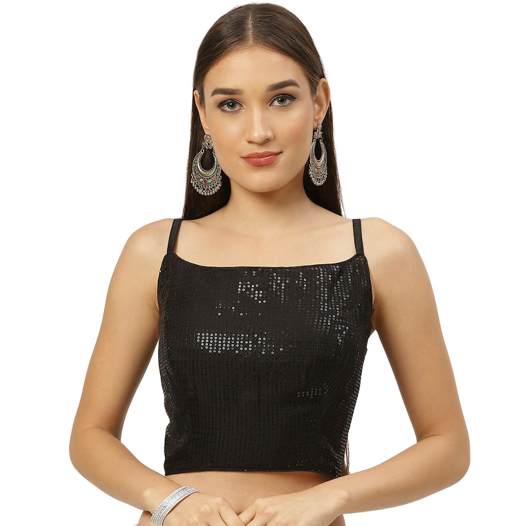 Women's Black Sequins Halter Saree Blouse. - Shringaar