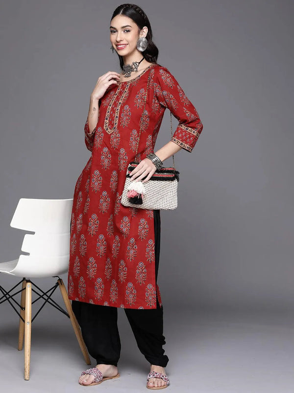 Maroon Printed Cotton Kurta - Jashvi