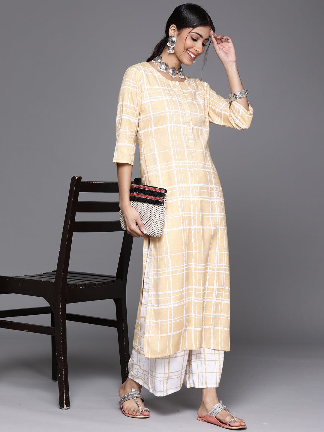 Yellow Printed Rayon Kurta - Jashvi